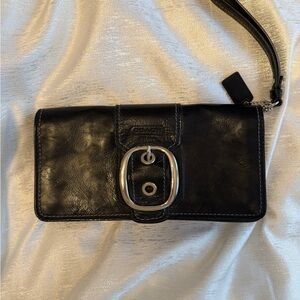Coach Black Leather Wristlet with Buckle